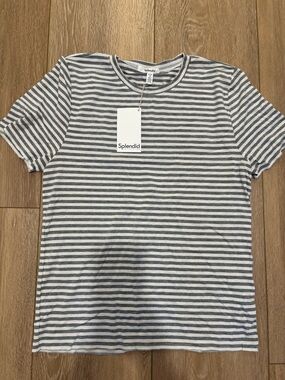 Splendid Gray and White Striped Crew Tee